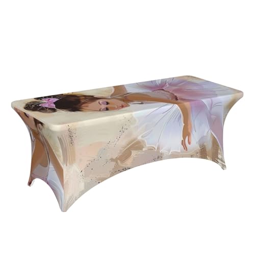 BWWHCCTI Little Ballerina Dancing Printed Table Cloth Cover 6FT, Elastic Edged Washable Tablecloth for Wedding, Trade Show, Parties, Kitchen Dining and Banquets