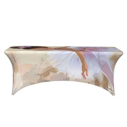 BWWHCCTI Little Ballerina Dancing Printed Table Cloth Cover 6FT, Elastic Edged Washable Tablecloth for Wedding, Trade Show, Parties, Kitchen Dining and Banquets