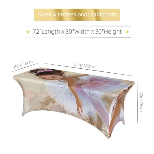 BWWHCCTI Little Ballerina Dancing Printed Table Cloth Cover 6FT, Elastic Edged Washable Tablecloth for Wedding, Trade Show, Parties, Kitchen Dining and Banquets