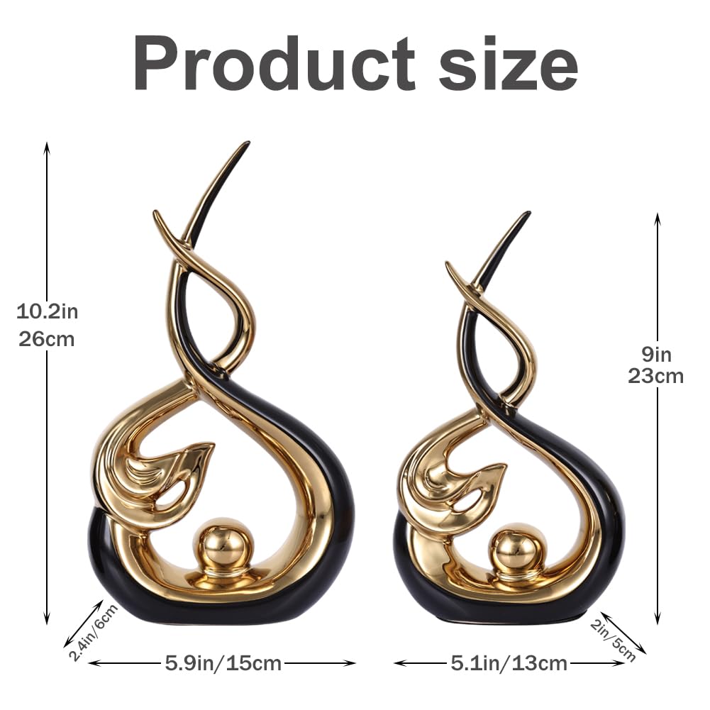 Home Decor Modern Abstract Art Ceramic Statue - 2 PCS Black and Gold Sculptures, Mid Century Modern Decor, Elegant Table Centerpieces for Dining Room, Living Room, Office, Entryway, Bookshelf, Mantel