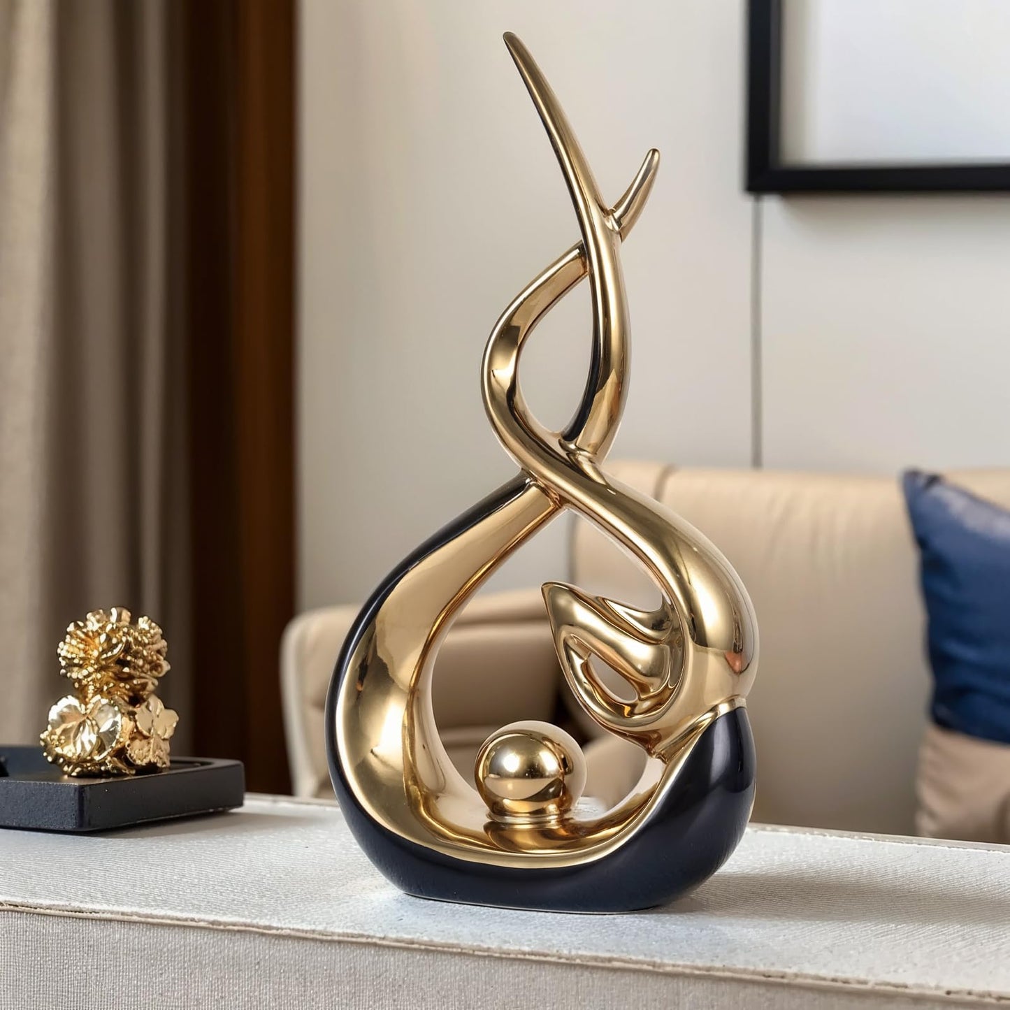 Home Decor Modern Abstract Art Ceramic Statue - 2 PCS Black and Gold Sculptures, Mid Century Modern Decor, Elegant Table Centerpieces for Dining Room, Living Room, Office, Entryway, Bookshelf, Mantel