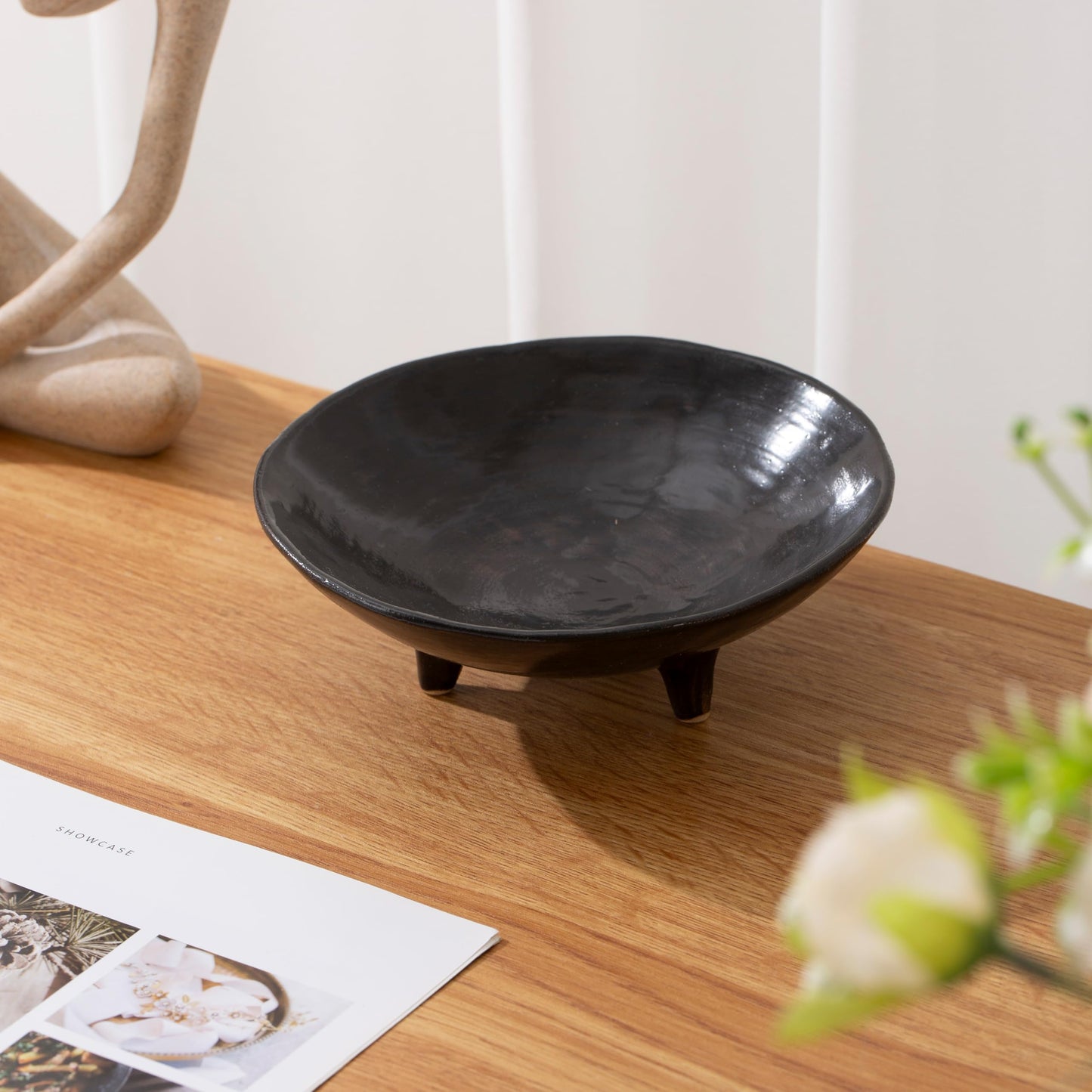 CM CHIC MONDAY 6.1" Decorative Bowl, Multi-Purpose Black Decorative Bowls for Keys, Candy and Home Decor, Small Ceramic Bowl