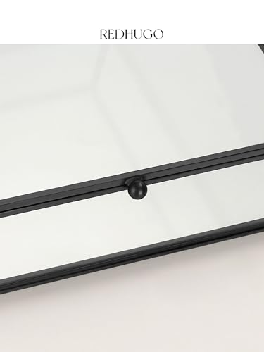 REDHUGO Square Glass Display Box with Lid Handmade, Mirrored Bottom, Geometric Glass Jewelry Box for Display, Brass & HD-Glass for Jewelry Trinket Book Photo, Keepsake Organizer, Home Decor, Black