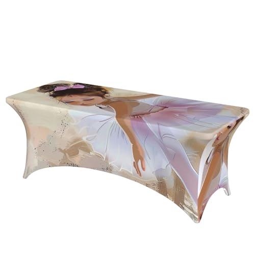 BWWHCCTI Little Ballerina Dancing Printed Table Cloth Cover 6FT, Elastic Edged Washable Tablecloth for Wedding, Trade Show, Parties, Kitchen Dining and Banquets
