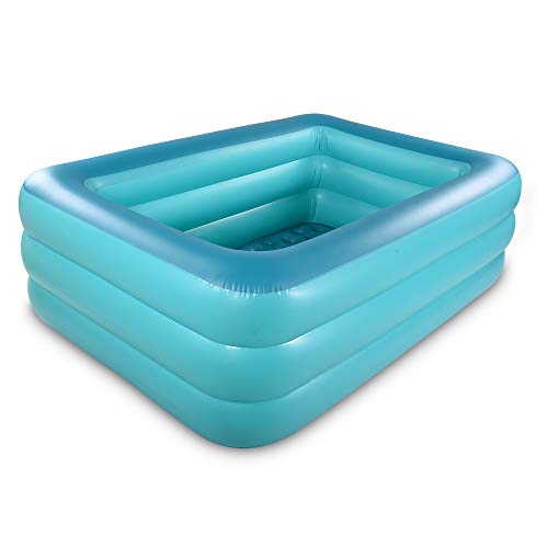 Inflatable Family Swim Play Center Pool, 82" x 56" x 25" Giant Blow Up Pool Summer Water Fun with Inflatable Soft Floor for Family, Garden, Outdoor, Backyard (Green)