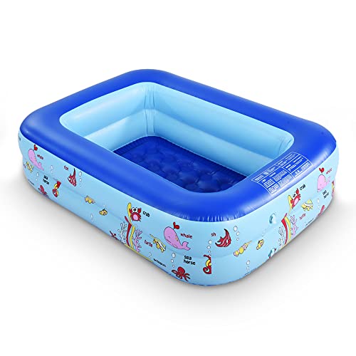 Inflatable Kiddie Pool, 45" × 33" × 14" Kids Swimming Pool with Inflatable Soft Floor, Ocean World Inflatable Bathtub for Indoor or Outdoor, Ball Pit Pool