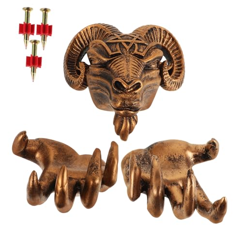 Yardenfun 1Set Demon Goat Head Wall Decor Gothic Art Home Decoration with Claw Accents Spooky Animal Head Wall Mount for Halloween Party and Seasonal Decor