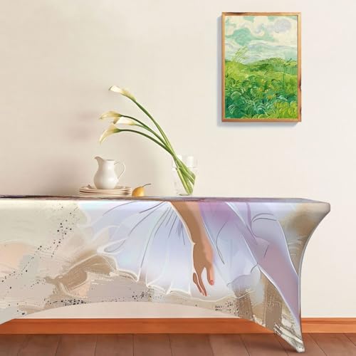 BWWHCCTI Little Ballerina Dancing Printed Table Cloth Cover 6FT, Elastic Edged Washable Tablecloth for Wedding, Trade Show, Parties, Kitchen Dining and Banquets