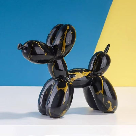 CraftEdge Balloon Dog Statue for Home Decor, Resin Animal Puppy Decoration for Table, Shelf, Desktop and More (Black Gold)