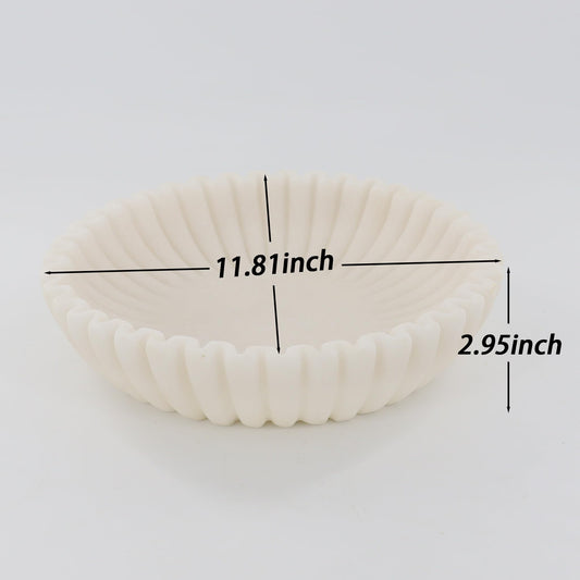 ARTRHYT 12" Large Decorative Bowl - White Decorative Bowls for Home Decor - Organic Modern Home Decor - Concrete Ruffle Bowl Decor - Fluted - Scalloped