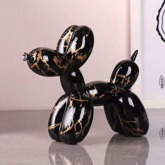 CraftEdge Balloon Dog Statue for Home Decor, Resin Animal Puppy Decoration for Table, Shelf, Desktop and More (Black Gold)