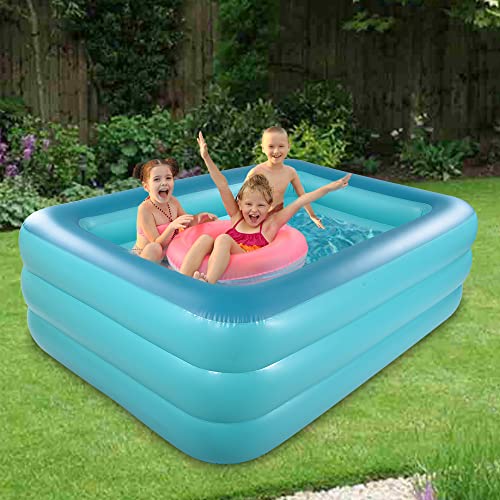 Inflatable Family Swim Play Center Pool, 82" x 56" x 25" Giant Blow Up Pool Summer Water Fun with Inflatable Soft Floor for Family, Garden, Outdoor, Backyard (Green)