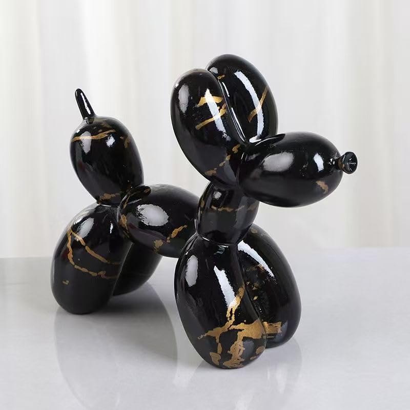 CraftEdge Balloon Dog Statue for Home Decor, Resin Animal Puppy Decoration for Table, Shelf, Desktop and More (Black Gold)