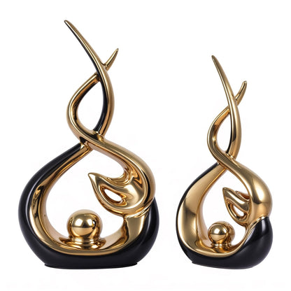 Home Decor Modern Abstract Art Ceramic Statue - 2 PCS Black and Gold Sculptures, Mid Century Modern Decor, Elegant Table Centerpieces for Dining Room, Living Room, Office, Entryway, Bookshelf, Mantel