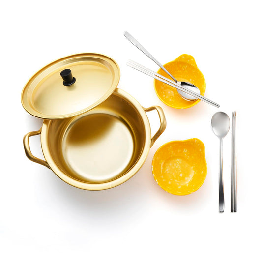 2-Person Korean Ramen Cooking Set – Pot, Bowls, Chopsticks & Spoons | Perfect for Instant Noodles, Quick Meals & Travel | Made in Korea (Double Set)