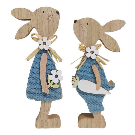 Zercuop 2 PCS Easter Decorations Wooden Bunny, Easter Table Decorations for Home Office, Mantel Decor and Farmhouse Tiered Tray, Home Bunny Decor Indoor