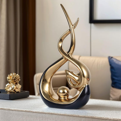 Home Decor Modern Abstract Art Ceramic Statue - 2 PCS Black and Gold Sculptures, Mid Century Modern Decor, Elegant Table Centerpieces for Dining Room, Living Room, Office, Entryway, Bookshelf, Mantel