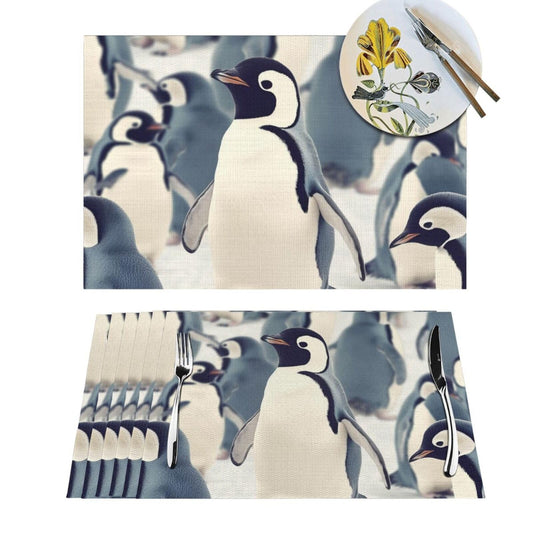 Cute Penguin Animal Pattern Placemats Set of 4 PCS Easy Clean Woven PVC Placemat for Dining Table, Heat Resistant Non-Slip Place Mats Wipeable Indoor Outdoor Table Mats 12x18 Inch