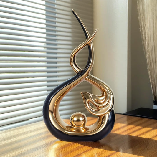 Home Decor Modern Abstract Art Ceramic Statue - 2 PCS Black and Gold Sculptures, Mid Century Modern Decor, Elegant Table Centerpieces for Dining Room, Living Room, Office, Entryway, Bookshelf, Mantel
