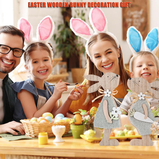 Zercuop 2 PCS Easter Decorations Wooden Bunny, Easter Table Decorations for Home Office, Mantel Decor and Farmhouse Tiered Tray, Home Bunny Decor Indoor